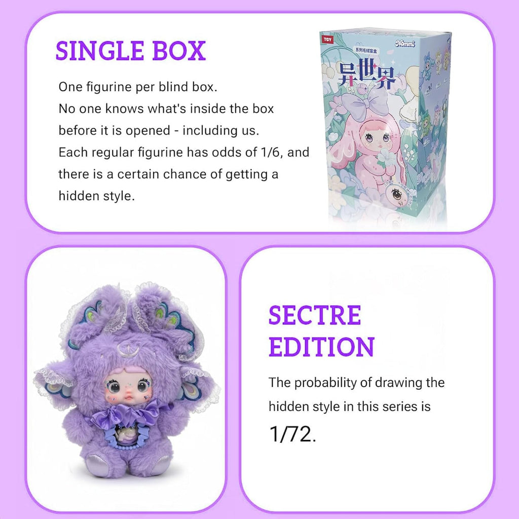 Nommi Blind Box Plush Figures, Cute Vinyl Blind Box Nommi Plush, Collectible Nommi Fantasy World Series, Kawaii Action Figure Mystery Box for Gifts