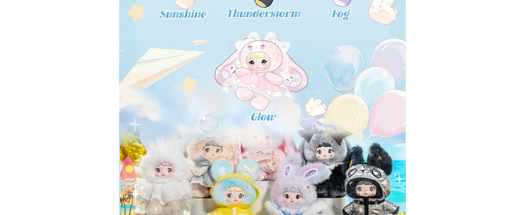 Kawaii Nommi Weather Forecast Series Stuffed Blind Box Keychain, Kawaii Mystery Vinyl Plush Toys Collectible for Birthday Gift