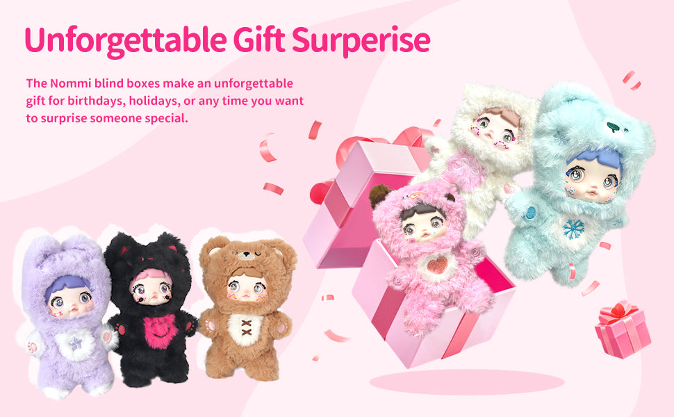 Nommi Blind box Loveliness Never Ends Doll for Collectors, Kawaii Vinyl Plush Doll with 3 Expressive Eye Changes, Collectible Figures for Holiday Birthday Gifts